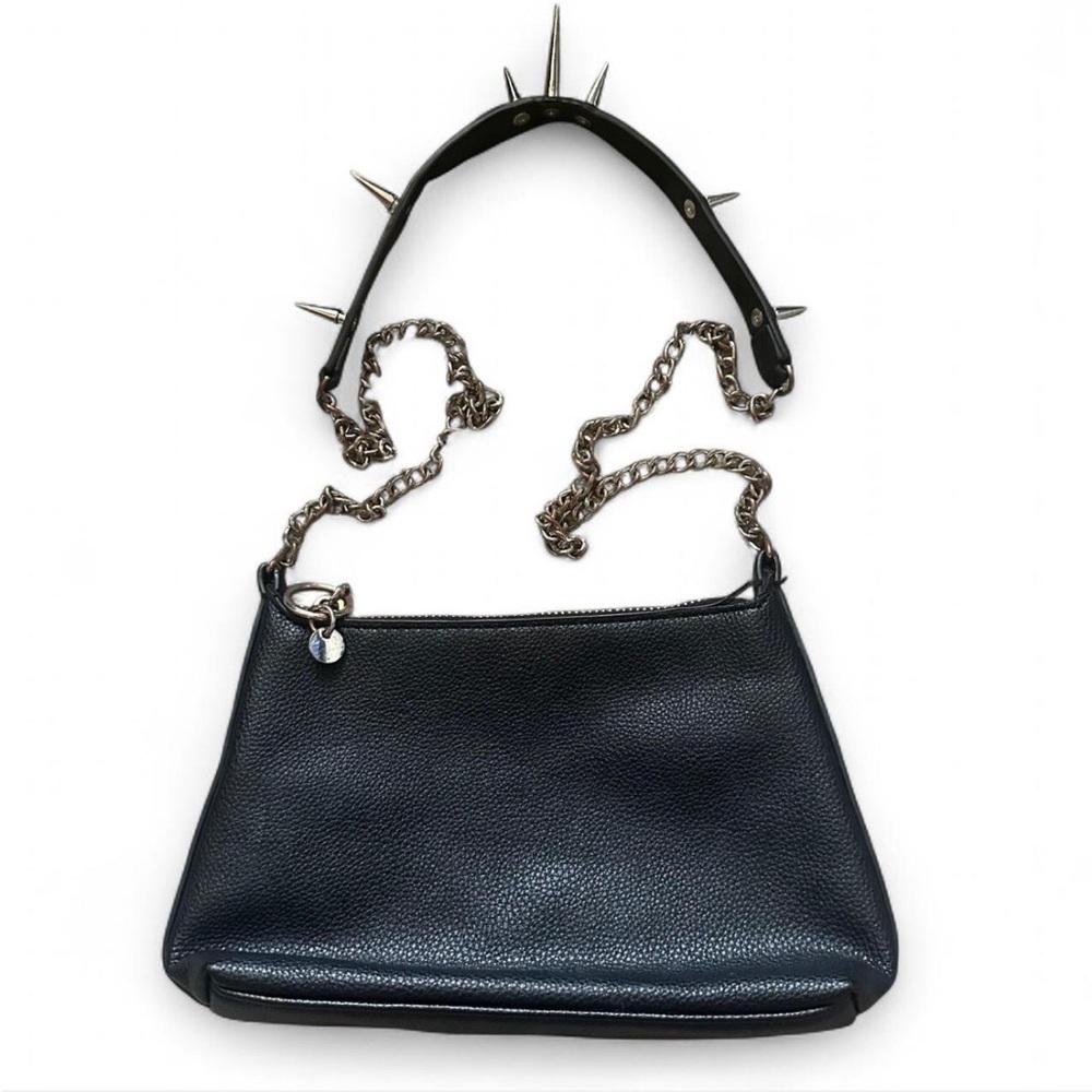 Black Leather Shoulder Bag with Chain Strap